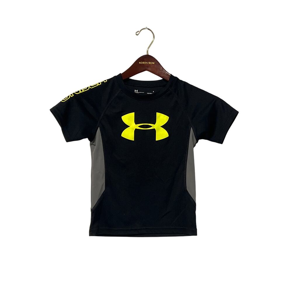 Boys Under Armour Heat Gear T-Shirt, Black and yellow, Size 5, KB389